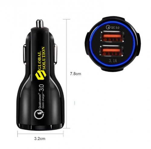 Автомобильное зарядное устройство GS 2 порта USB 12-32V 6А (черный)  быстрая зарядка 30W