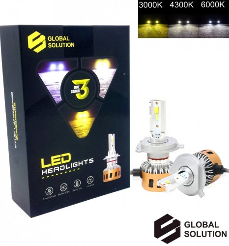 Светодиодные LED Лампы GS S5 H4 Hi/Lo 3 Color 8000Lm 40W