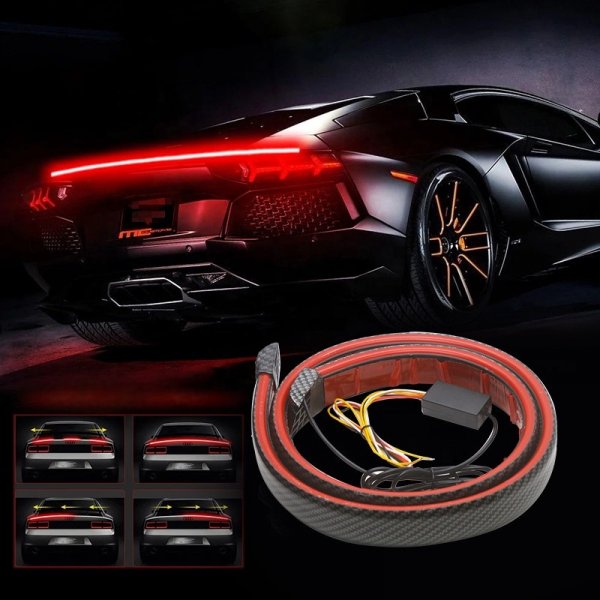Универсальный Лип Спойлер CARBON 5D с КРАСНОЙ LED Подсветкой (120 см) – Стоп/Габарит/Повороты, Монтаж 3М