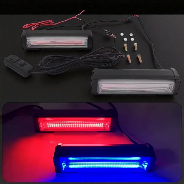 Надяскравий Стробоскоп СОВ (15 Режимів) – Синій/Червоний, Універсальне Живлення 12V/24V, Провід 3 Метри
