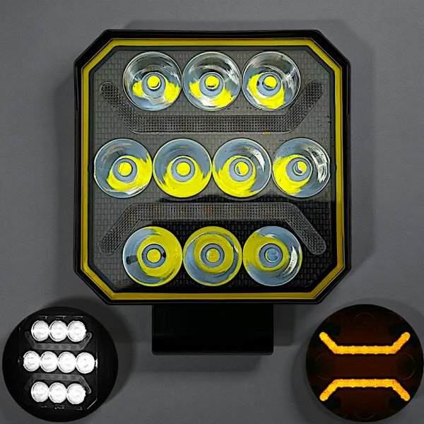  Профессиональная Дополнительная LED Фара 20 Вт Квадратная – Бело-Желтый Двухцветный Режим, 10 LED, Функция Стробоскопа (9-30В)