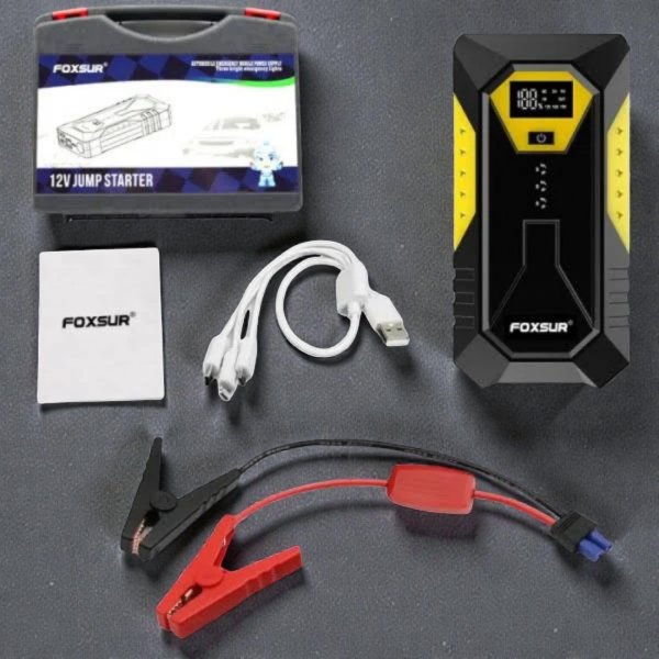 Пусковое устройство Foxsur FJS-600 бустер для автомобиля 800А 12В - Jump Starter для запуска двигателя и Powerbank
