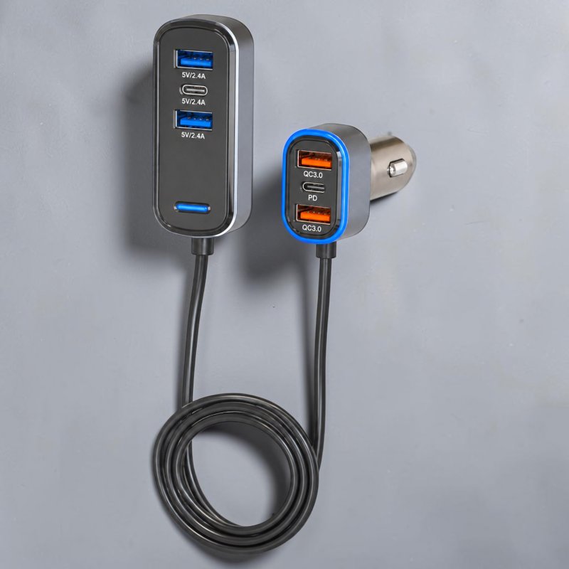 Автомобильное зарядное устройство 6 в 1 SC05 65.5W (4xUSB + 2xType-C PD/QC3.0) 12V-24V с выносным хабом