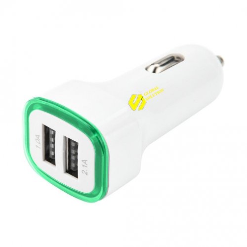 Автомобільний зарядний пристрій GS USB 2 порту 3.1А 12-24V (зелений)