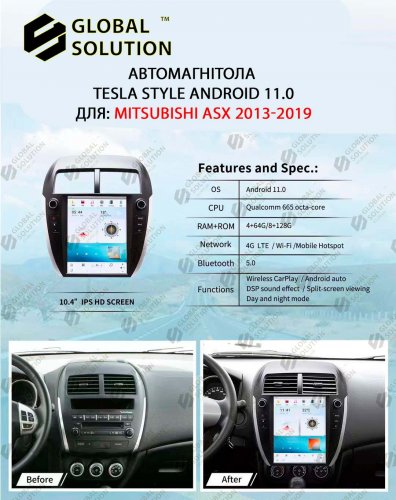 Автомагнітола Tesla Style Android 11 для Mitsubishi ASX 2013-2019

