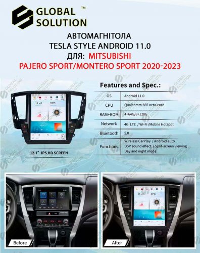  Автомагнитола Tesla Style Android 11 для Mitsubishi Pajero Sport/Montero Sport 2020-2023
