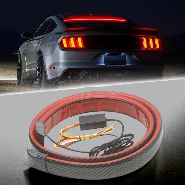 Универсальный Лип Спойлер CARBON 5D с КРАСНОЙ LED Подсветкой (120 см) – Стоп/Габарит/Повороты, Монтаж 3М