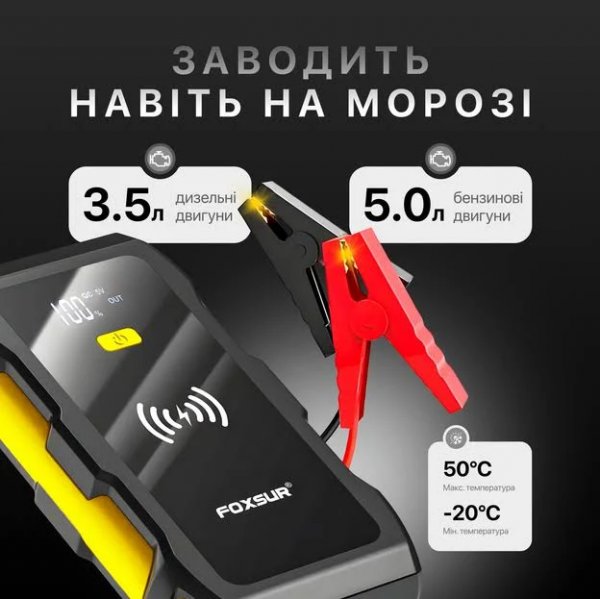Пусковое устройство Foxsur FJS-800 — бустер 900A для запуска авто в любой мороз
