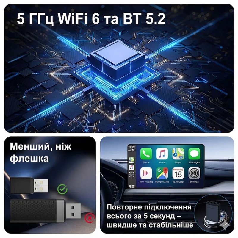  Бездротовий адаптер CarPlay / Android Auto GS CP022 Black — Wireless Smart Box для авто
