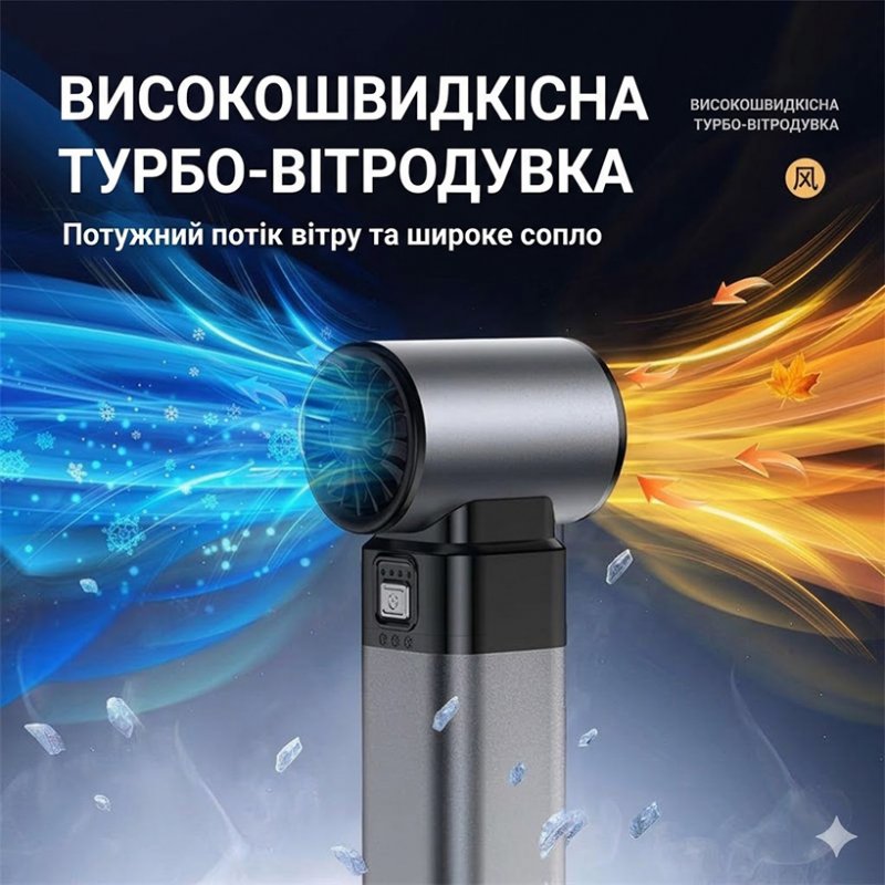 Аккумуляторный турбо-фен GS WK-JM07 Silver 300W — 80 000 об/мин, мощная беспроводная воздуходувка