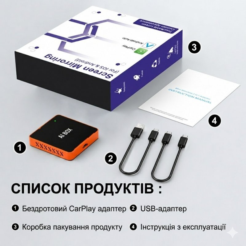 Бездротовий CarPlay / Android Auto AI BOX 011 — 4/32GB, Алюмінієвий корпус, Dual Wi-Fi
