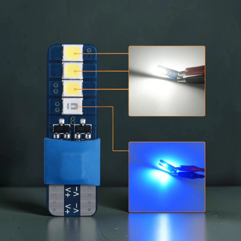 LED лампа GS 12V T10-3030-8SMD (аналог W5W), белый/синий